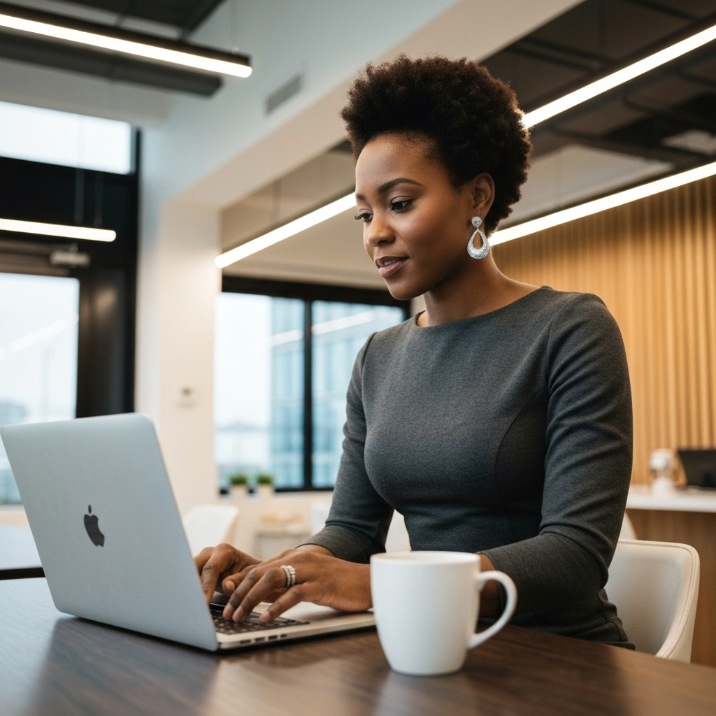 Woman working on laptop